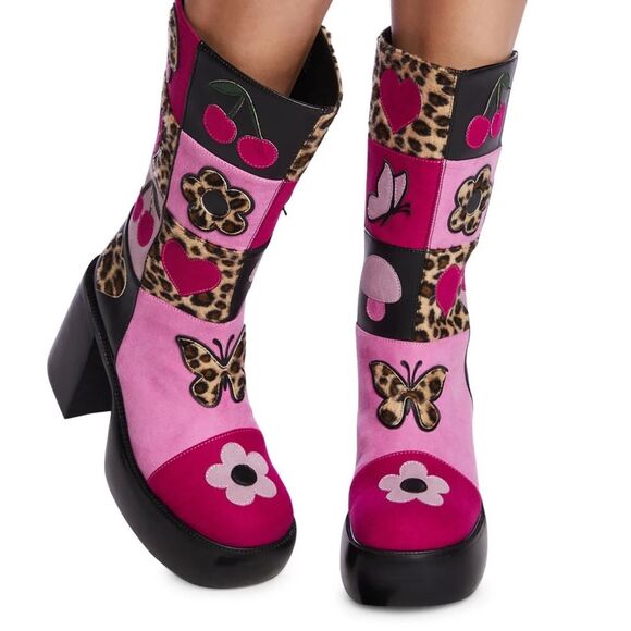 dELiA*s Shoes - dELiA*s Pink & Black Platform Knee High Boots with Butterfly and Cherry Accent